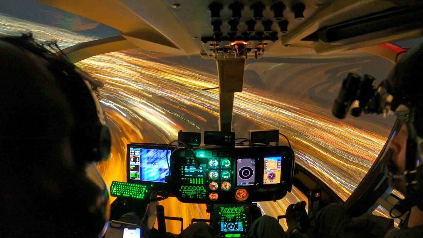 The view from a Tucson Police Department helicopter's cockpit.
