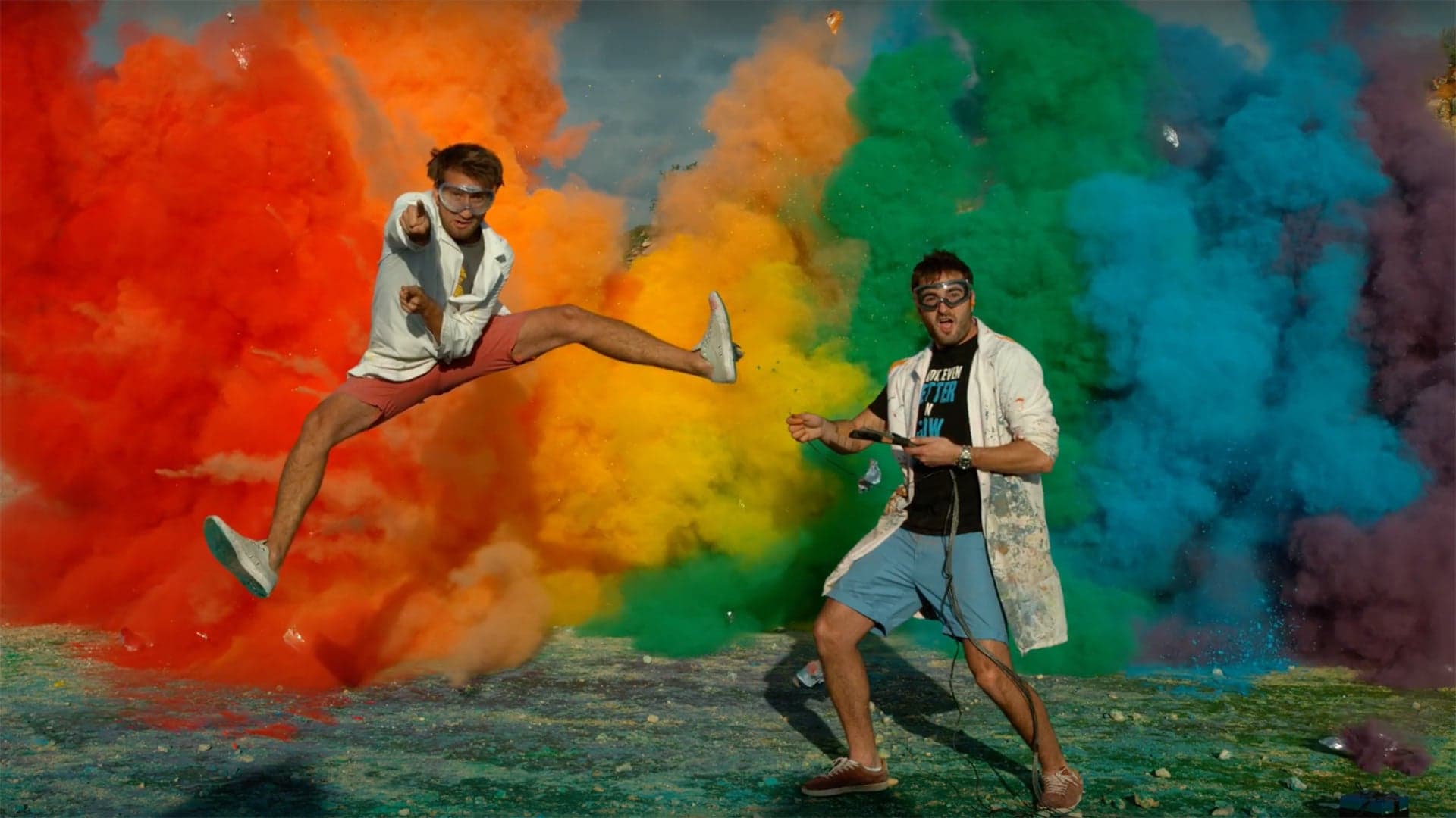 Watch The Slow Mo Guys Explode 25 Airbags in A Rainbow of Destruction