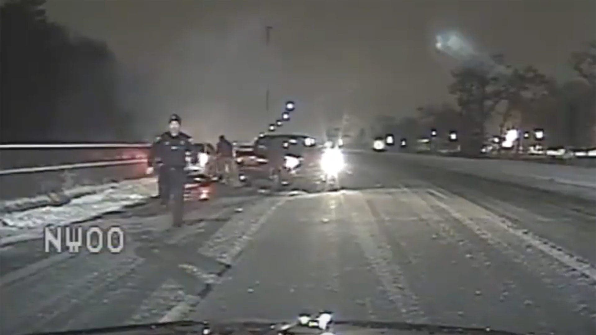 Dashcam Footage Shows Oblivious Driver Hitting a Cop and a Civilian