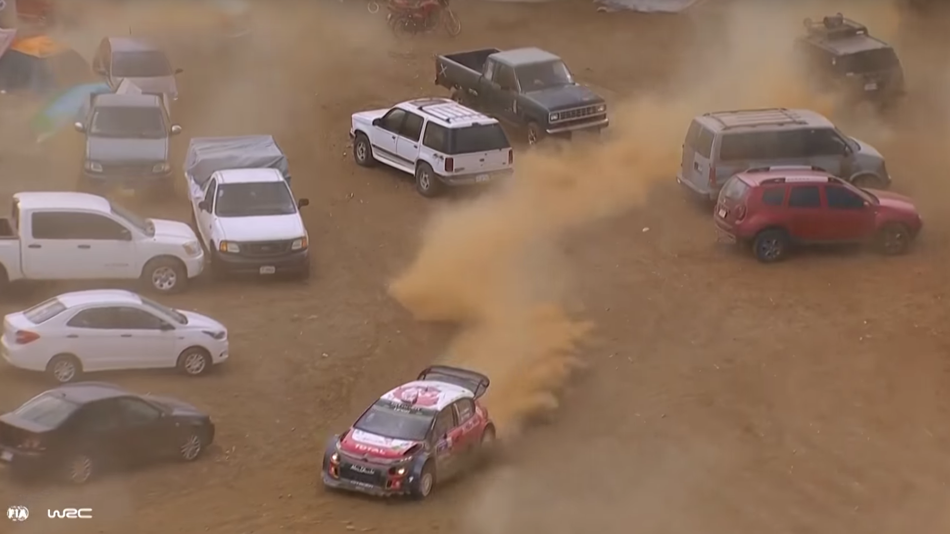 Watch Kris Meeke’s WRC Rally Car Fly Off-Course Into a Parking Lot…and Still Win