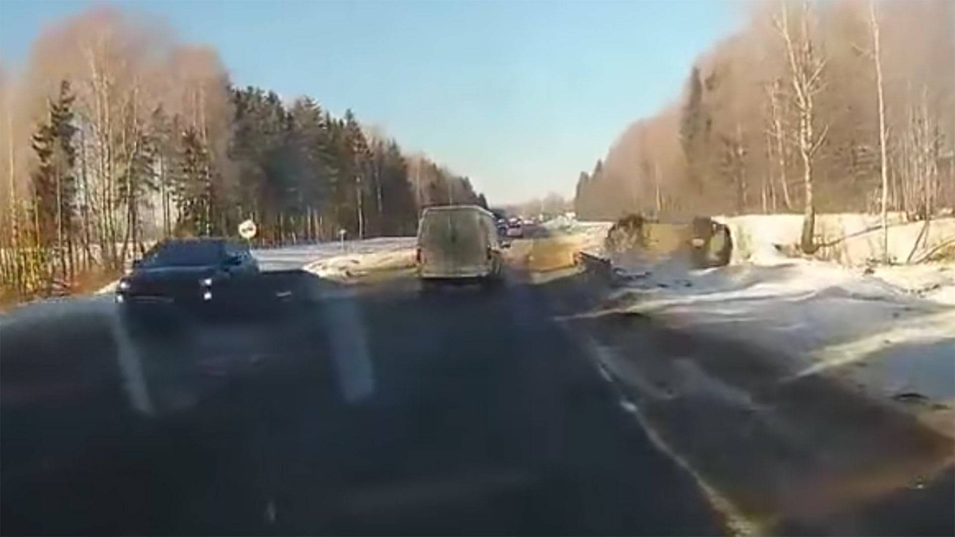Watch a Van Blast a Subaru Forester Off the Road During a Pass Gone Wrong