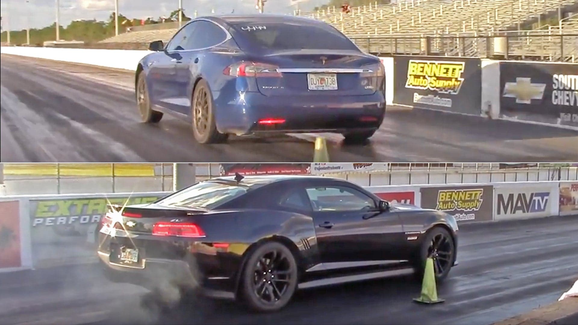 Watch a Tesla Model S P100D Whip a Modified Camaro ZL1 With a 10.7-Second Quarter-Mile