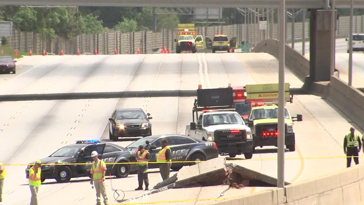 Westbound Section of I-20 in Atlanta Buckles, Almost Kills Motorcyclist