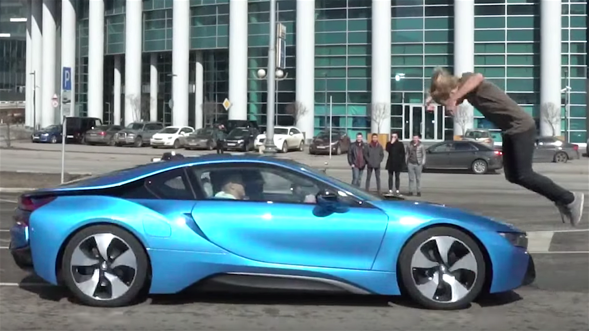 Watch a Stunt Man Leap Over a BMW i8 Doing 60 MPH
