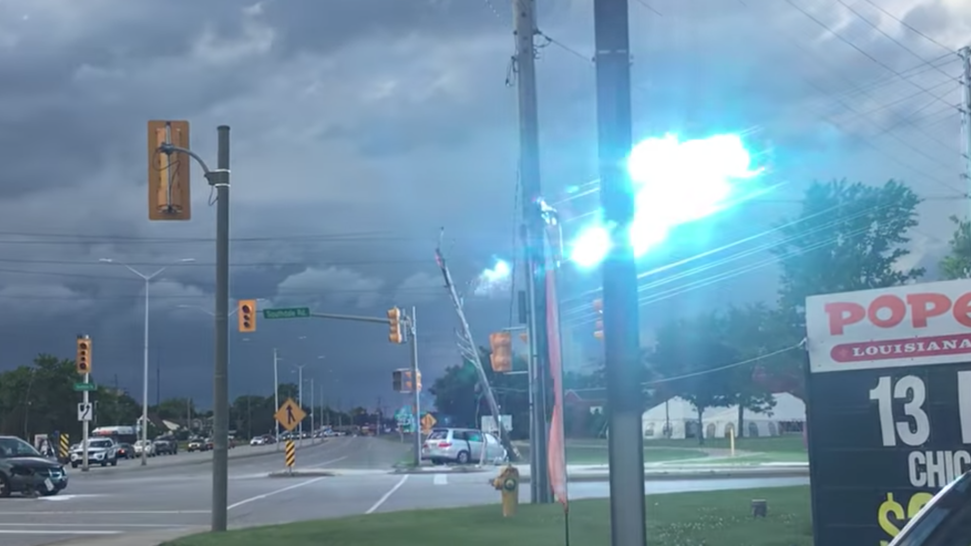 Watch a Utility Pole Shoot Fireballs After a Minivan Crashes Into it