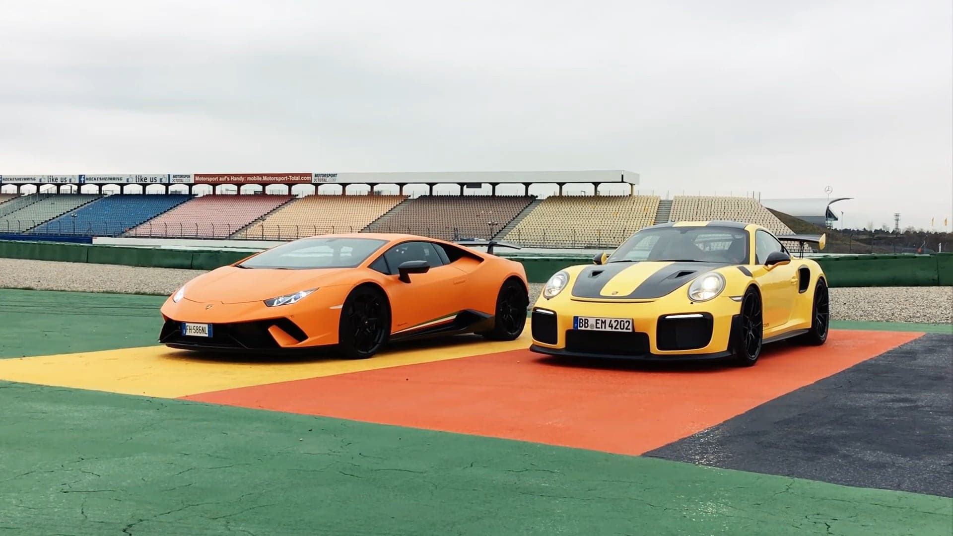 Watch a Lamborghini Huracan Performante and Porsche 911 GT2 RS Take on the Hockenheimring
