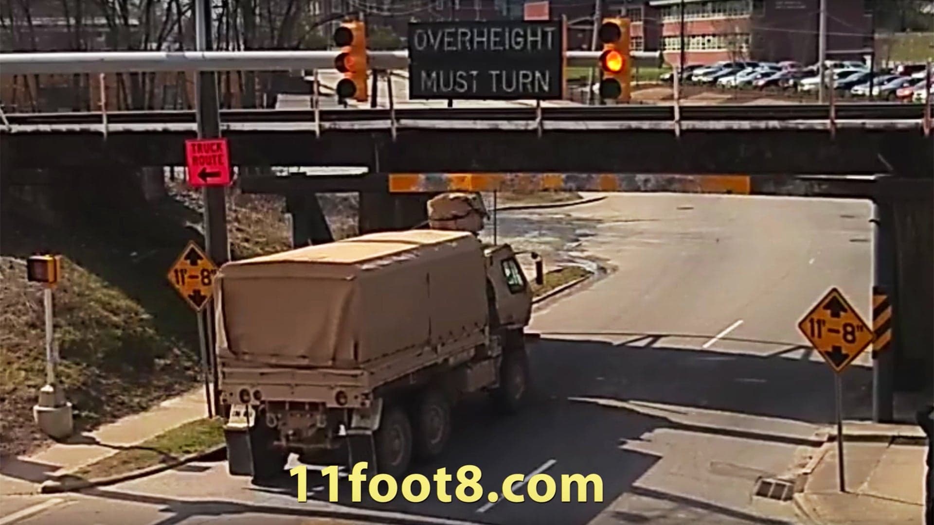 Watch an Army Truck Smash Its $200K+ Weapons System on a Famous Low-Clearance Bridge