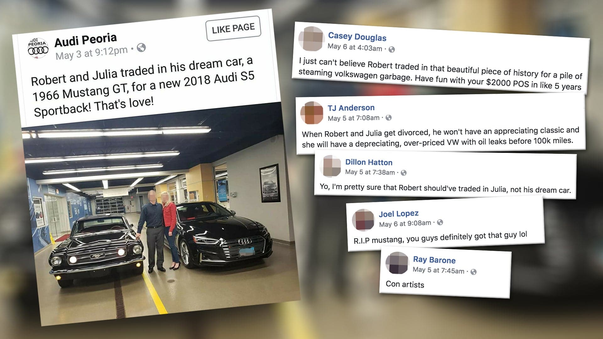 Internet Revolts After Couple Trades in Husband’s ‘Dream’ 1966 Ford Mustang for a New Audi S5