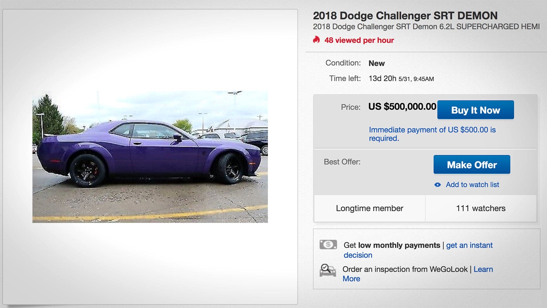 The Price of a ‘Used’ Dodge Demon Has Now Reached Half a Million Dollars