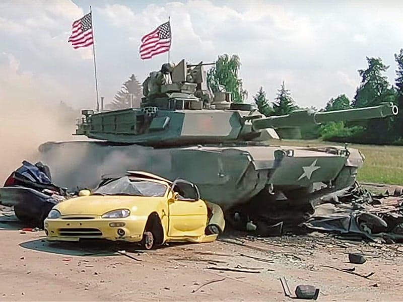 Watch US Army Abrams Tanks In World War II Paint Crush Cars At German Competition