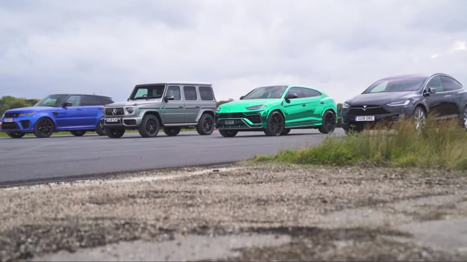 SUV Showdown: Lamborghini Urus Races Tesla Model X, Range Rover SVR, and Mercedes-AMG G63