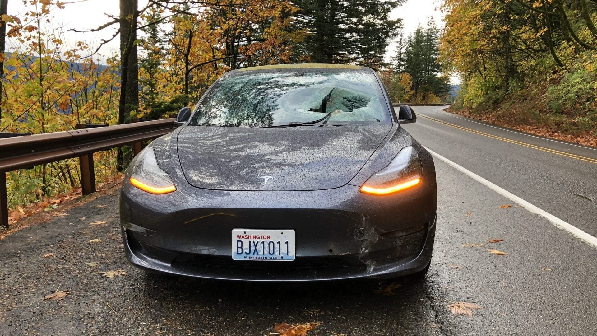 Tesla Model 3 Driver Lucky to Be Alive After Boulder Violently Crushes Windshield