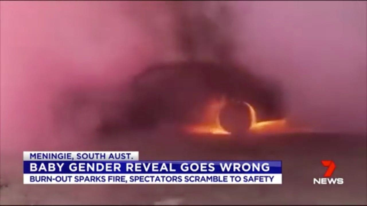 Watch a Car Accidentally Catch on Fire During a Surprise Baby Gender Reveal Burnout