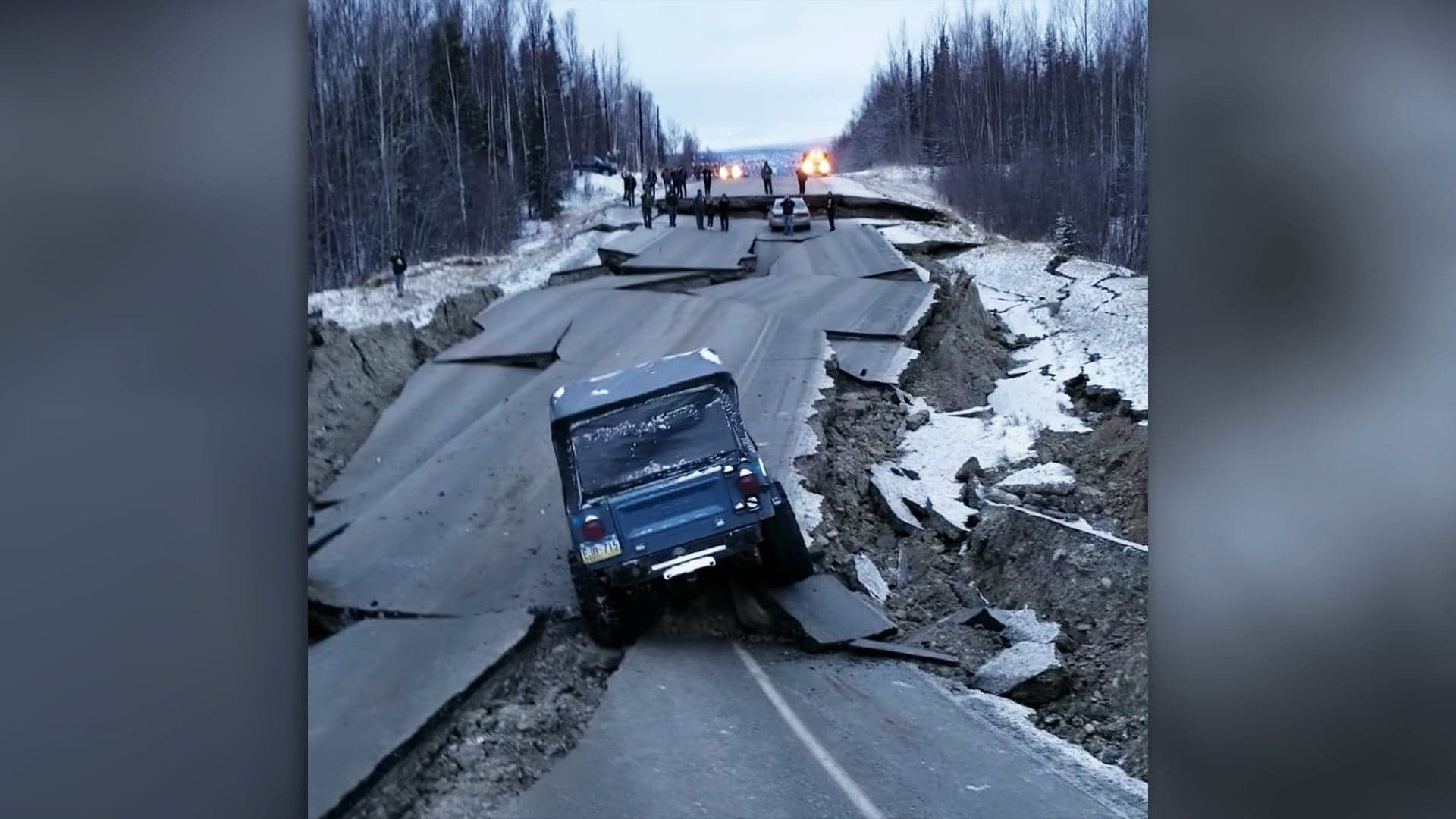 Watch an Old Jeep CJ-7 Cross an Earthquake-Buckled Road in Alaska