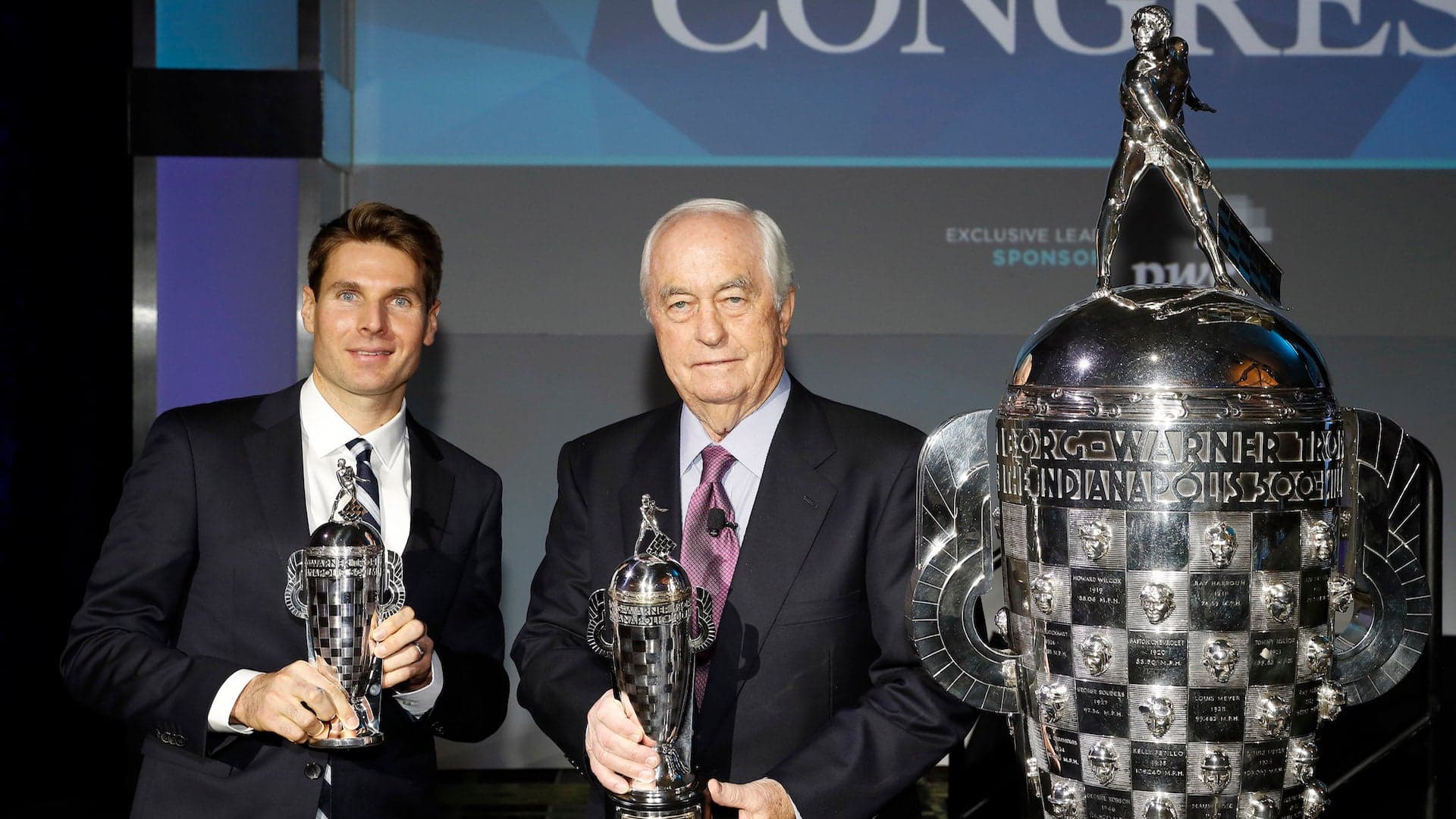 Indy 500 Champ Will Power and Roger Penske Receive ‘Baby Borg’ Trophies in Detroit