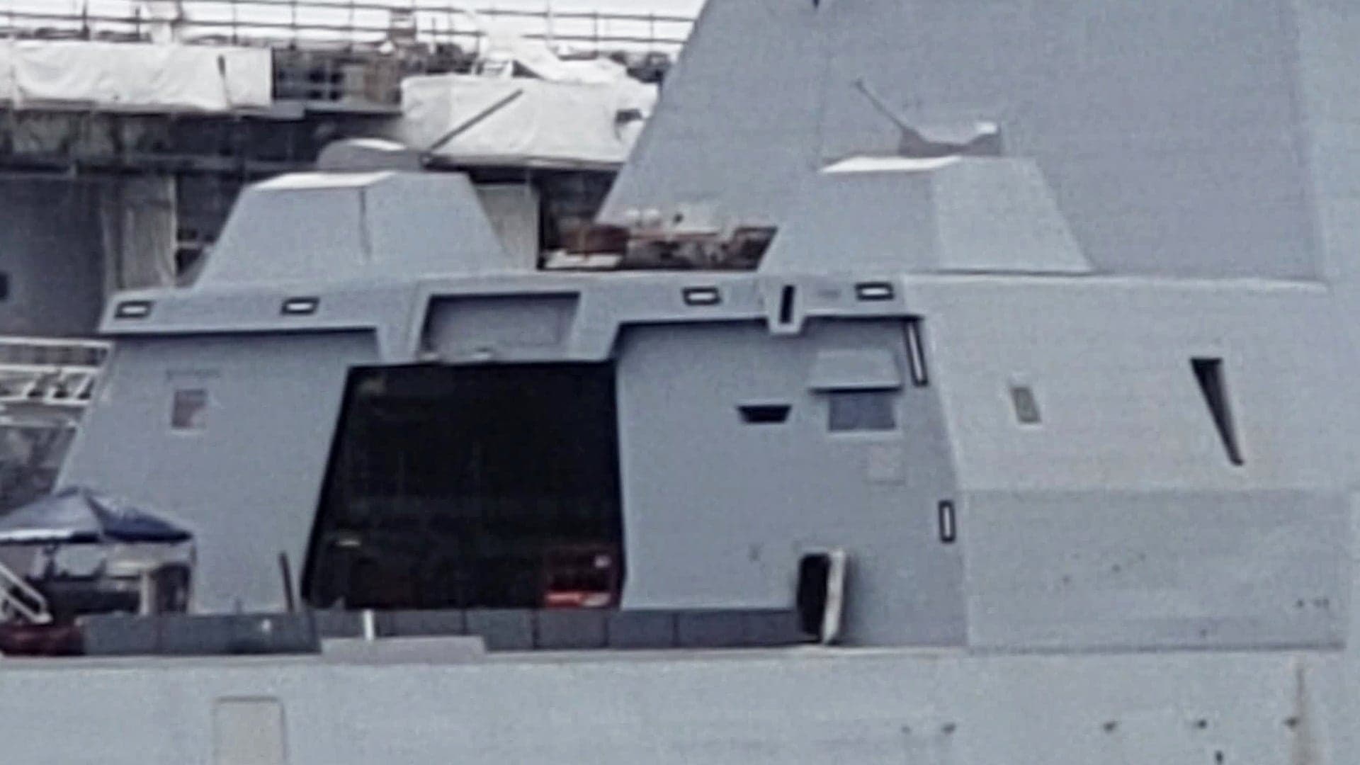 Navy’s First Stealthy Zumwalt Class Destroyer Photographed With 30mm Guns Fitted