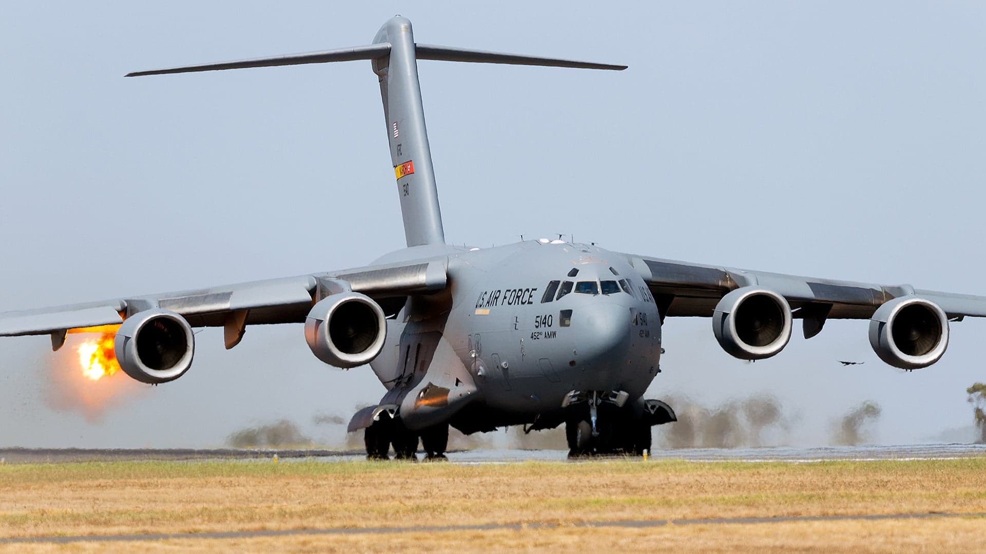 Check Out This Crazy Shot Of A C-17 Ingesting A Big Bird On Takeoff At The Avalon Air Show