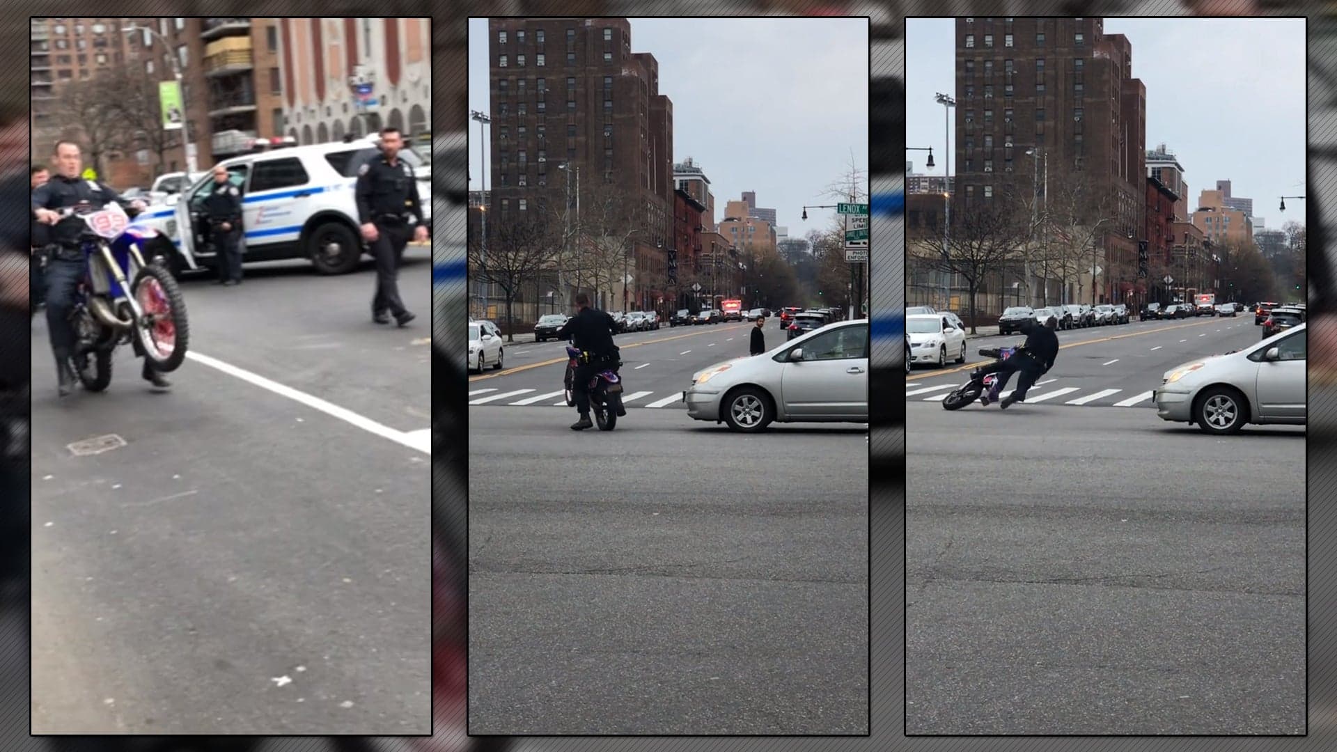 Watch an NYPD Cop Pop a Wheelie, Crash Confiscated Dirt Bike Into Nearby Cars