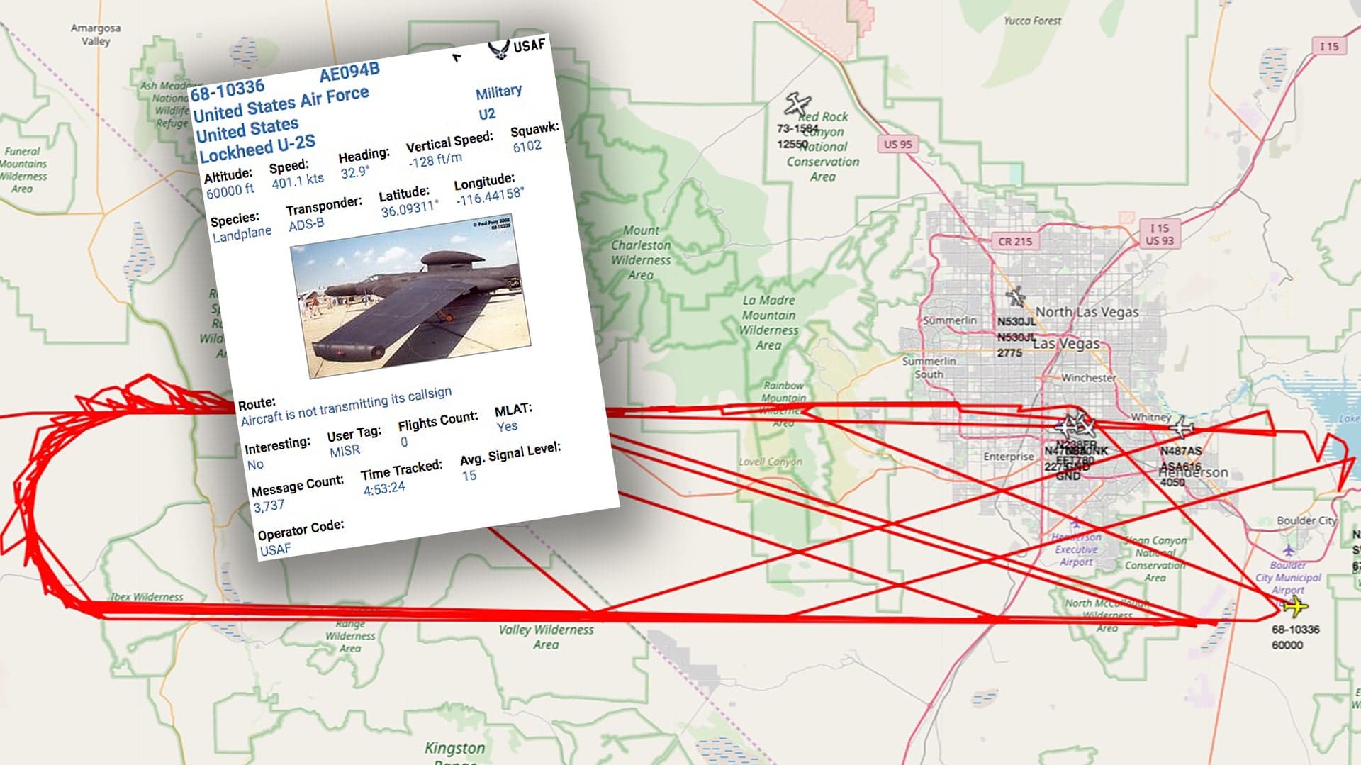 A U-2 Spy Plane Is Flying Peculiar Tracks High Over South Las Vegas (Updated)
