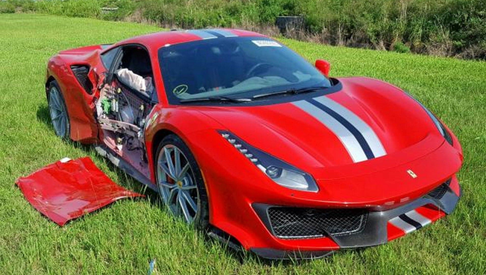 Would You Pay $417,000 for This Totaled 2019 Ferrari 488 Pista With 149 Miles?