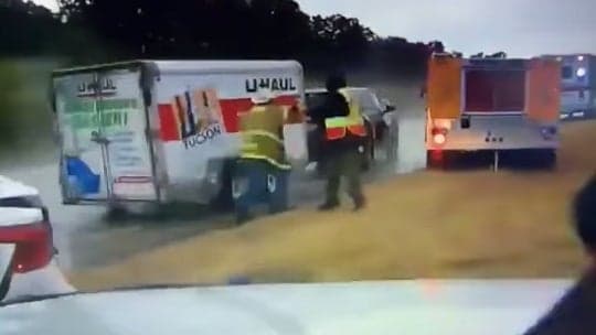 Oklahoma Firefighters Miraculously OK After Roadside Hit From Spinning U-Haul Trailer