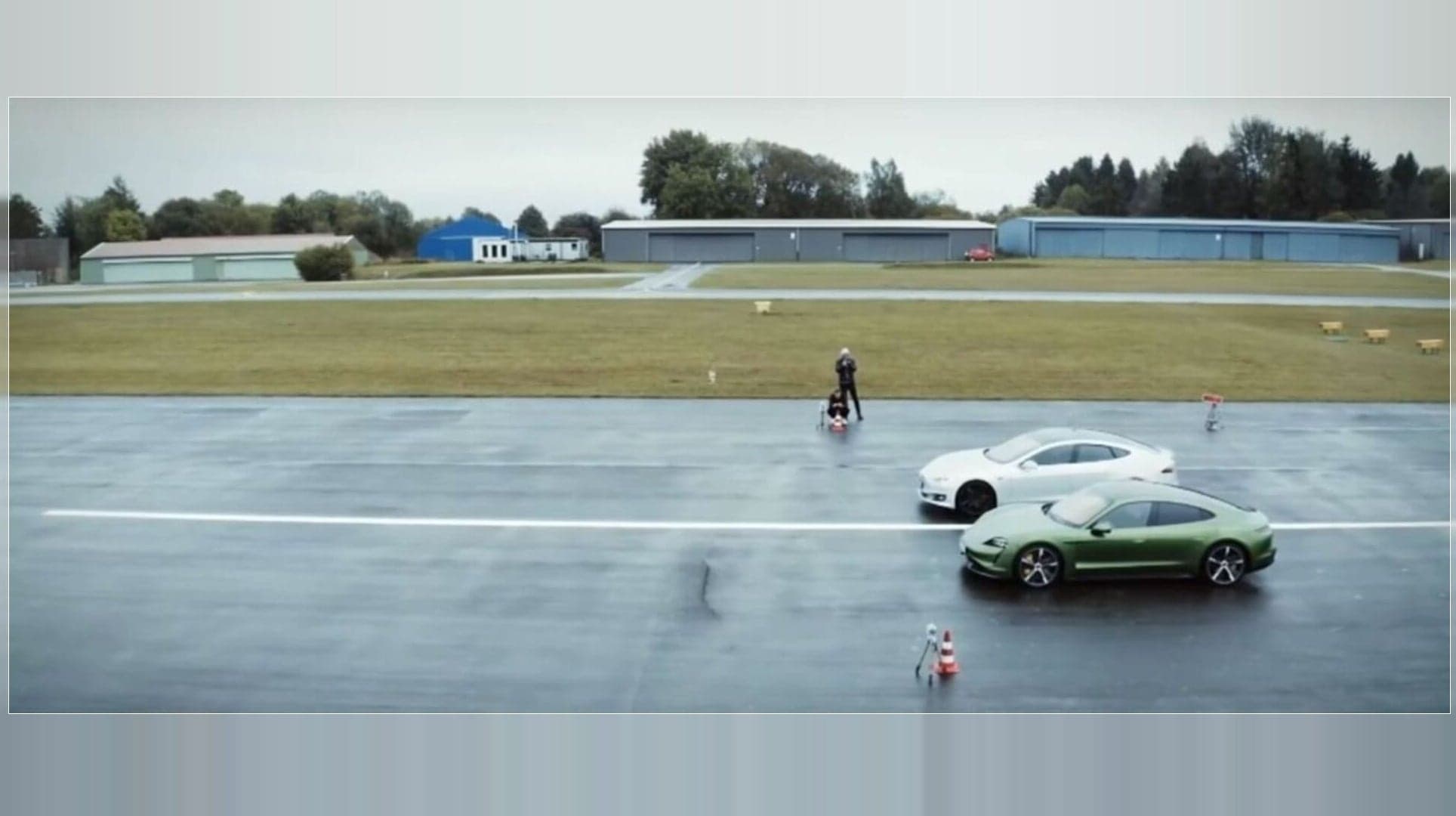 Watch a Porsche Taycan Turbo S Beat a Tesla Model S P100D in a Drag Race
