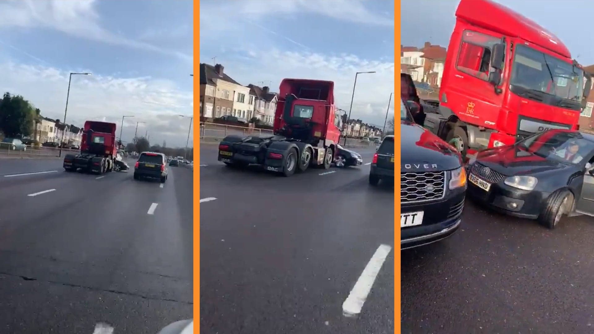 Video: Semi-Truck Driver Pushes VW Golf Down the Highway Without Realizing It