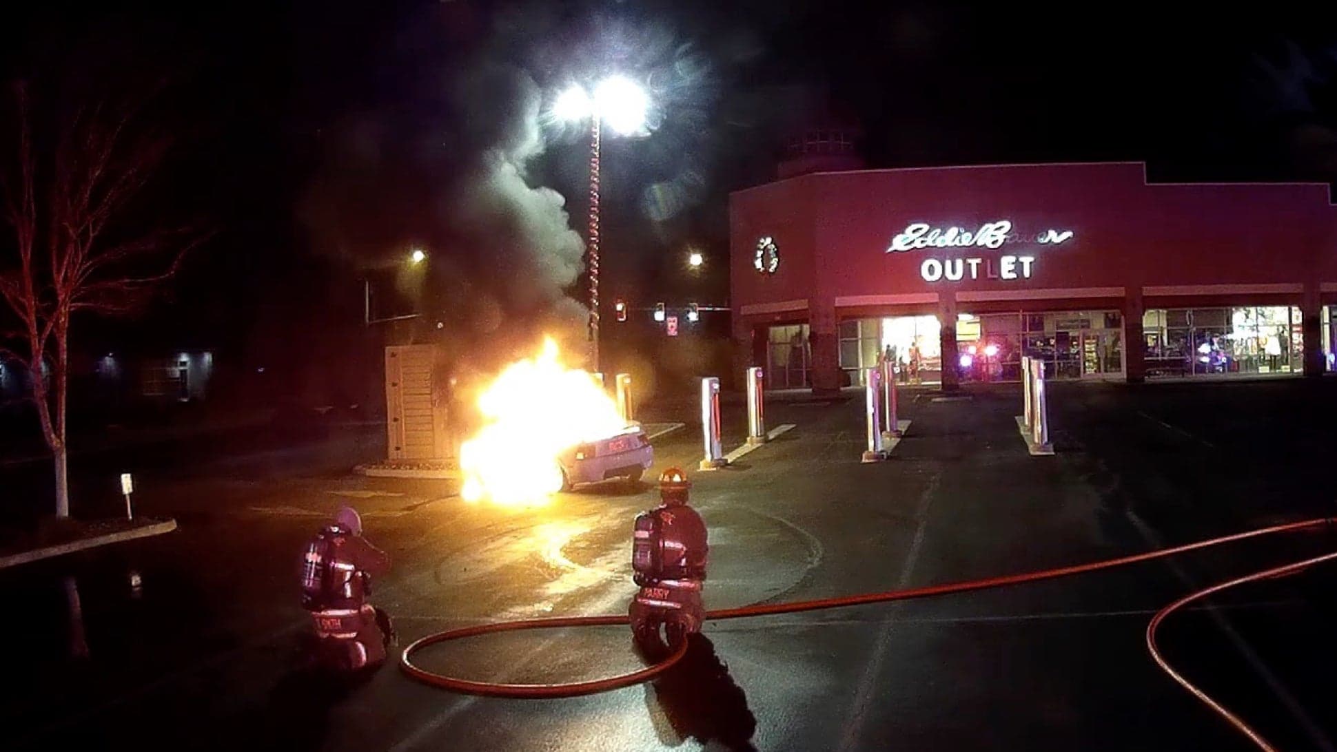 Drunk Ford Mustang Driver Doing Donuts Blows up Engine and Sets Tesla Supercharger on Fire