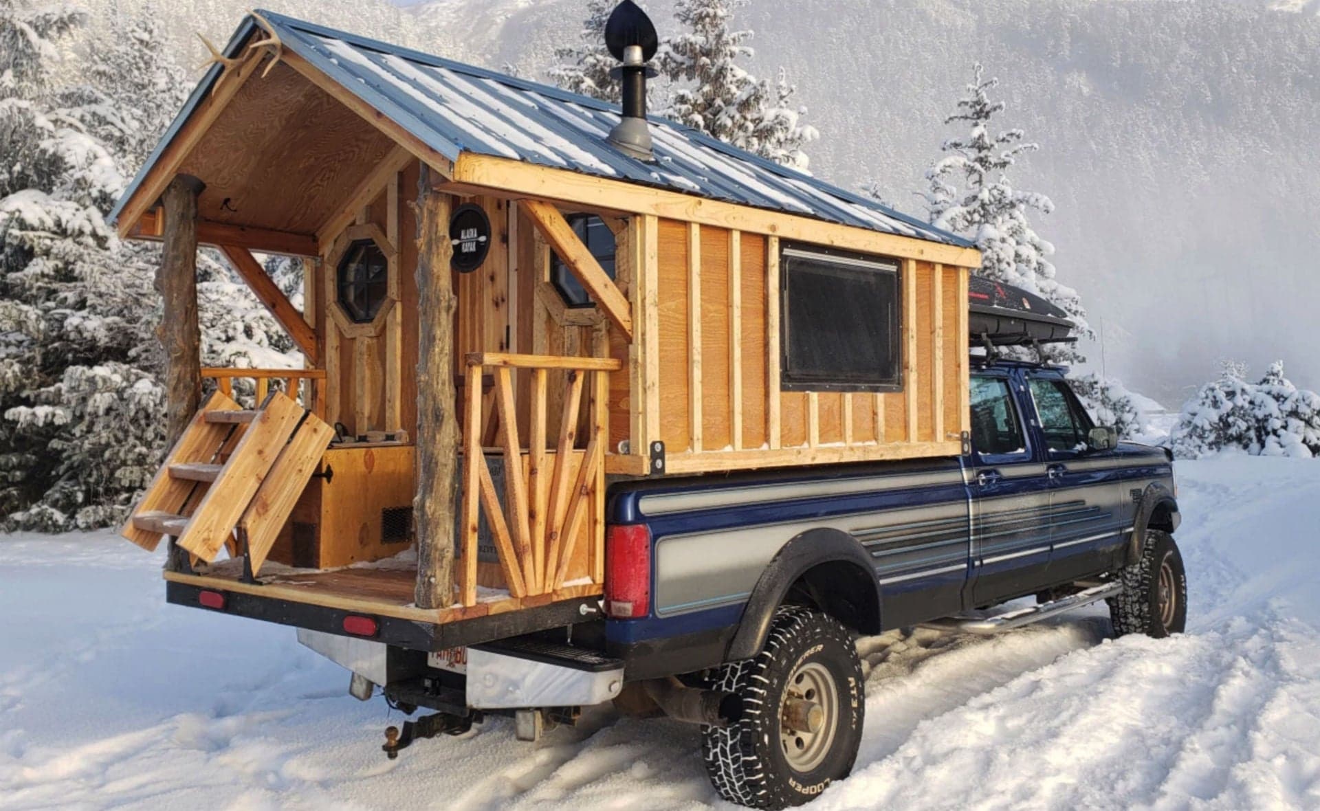 Alaskan Pioneer Builds Rolling Log Cabin on a 1996 Ford F-350