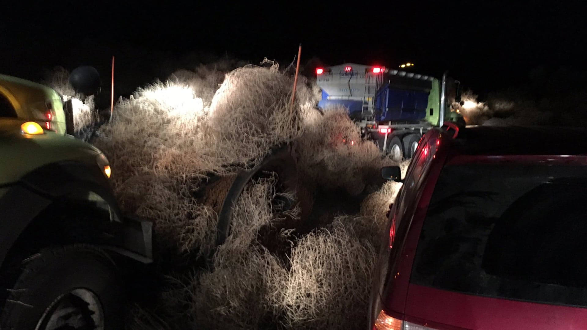 Giant Tumbleweeds Bury Dozens of Cars on Washington State Highway