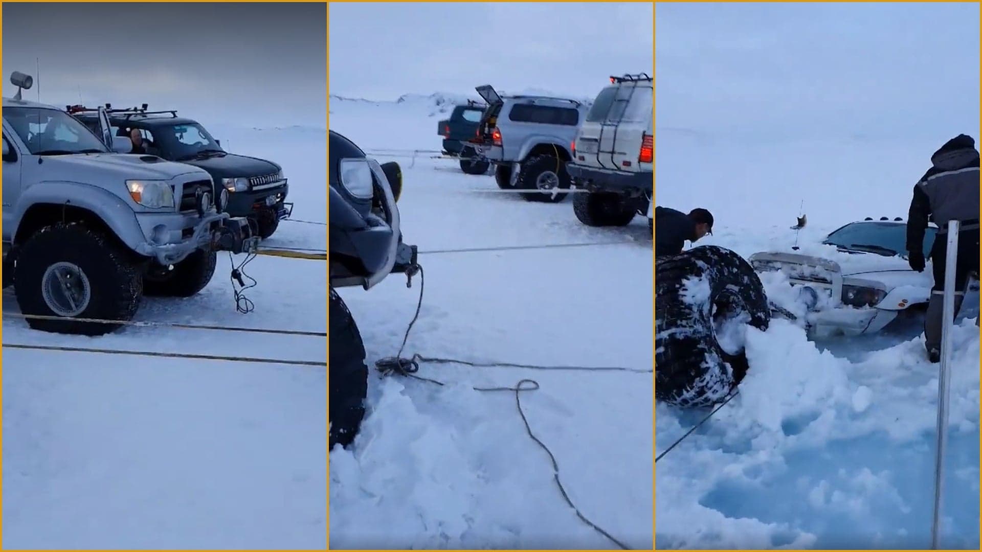 Watch These Icelandic Off-Roaders Use a Genius Strap System to Recover a Sunken Dodge Ram