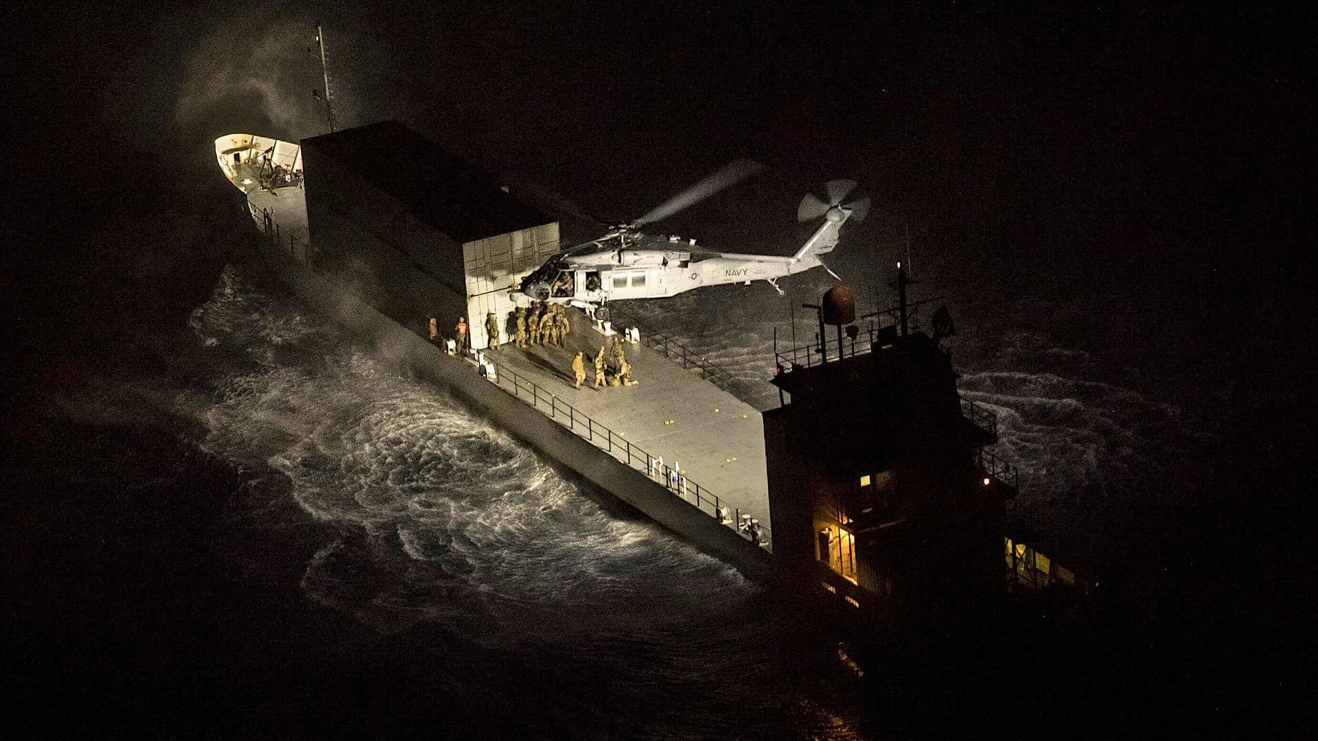 Check Out This Eerie Image Of A Navy Special Ops Seahawk Raiding A Ship In The Dead Of Night