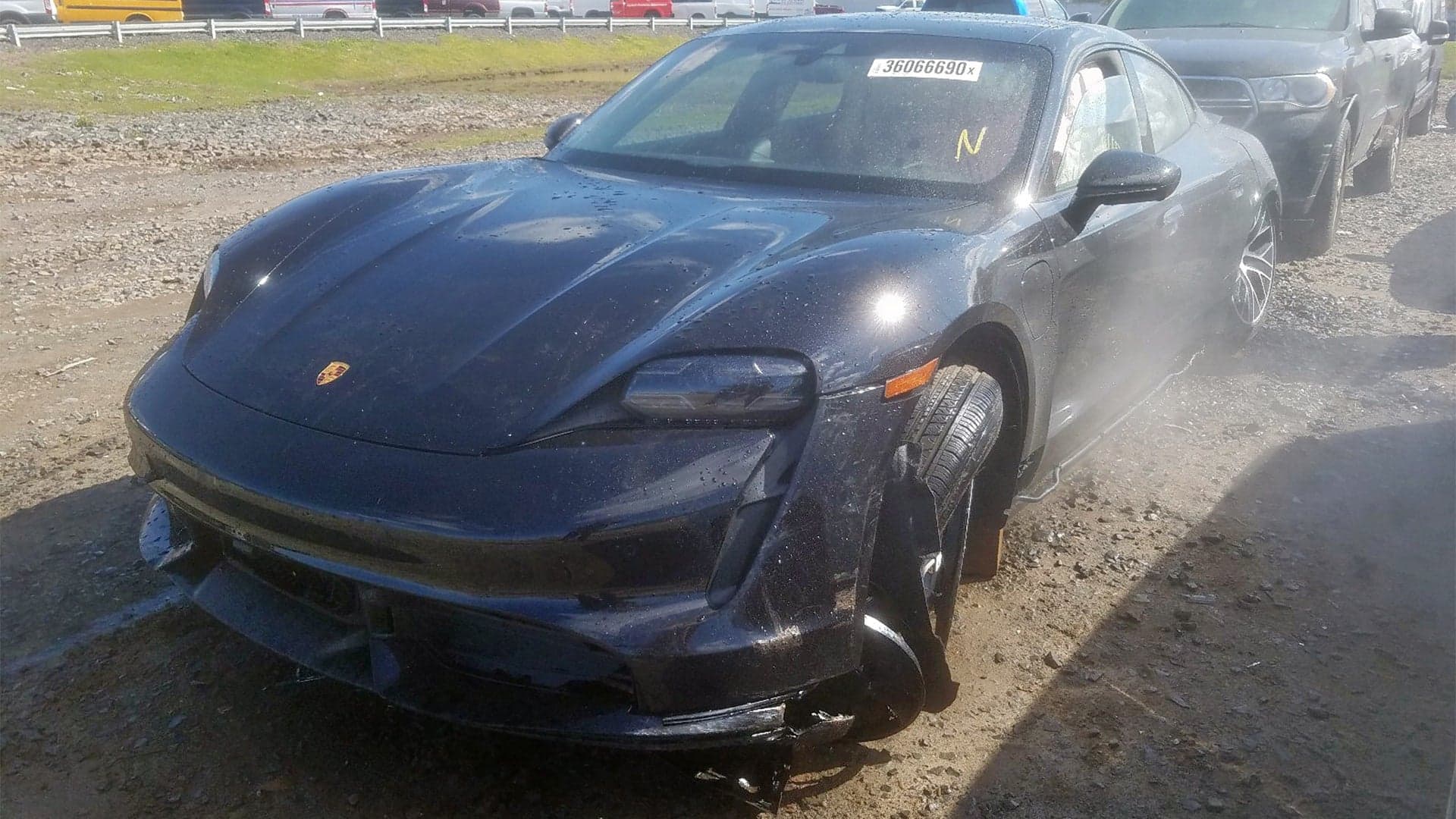 The First Wrecked 2020 Porsche Taycan Turbo Pops Up at a Salvage Auction