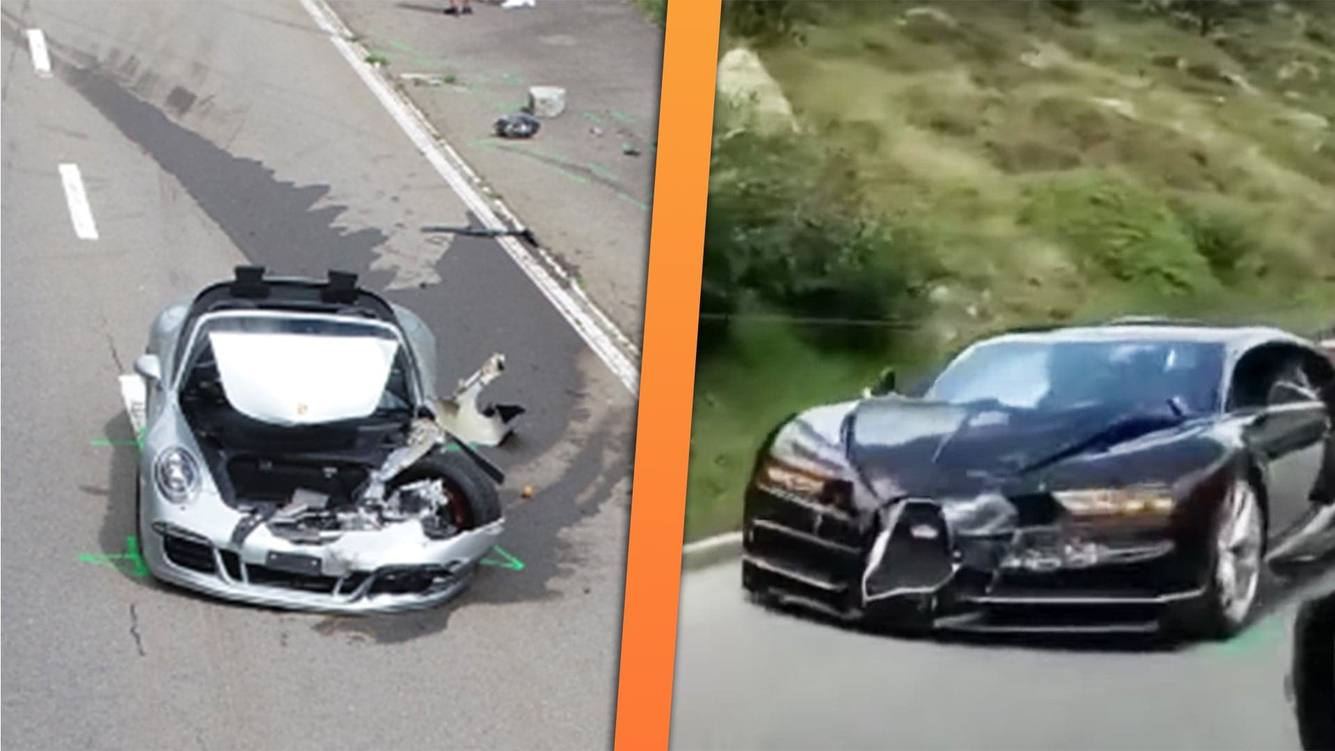 $3M Bugatti Chiron and Porsche 911 GTS Wreck While Trying to Pass an RV