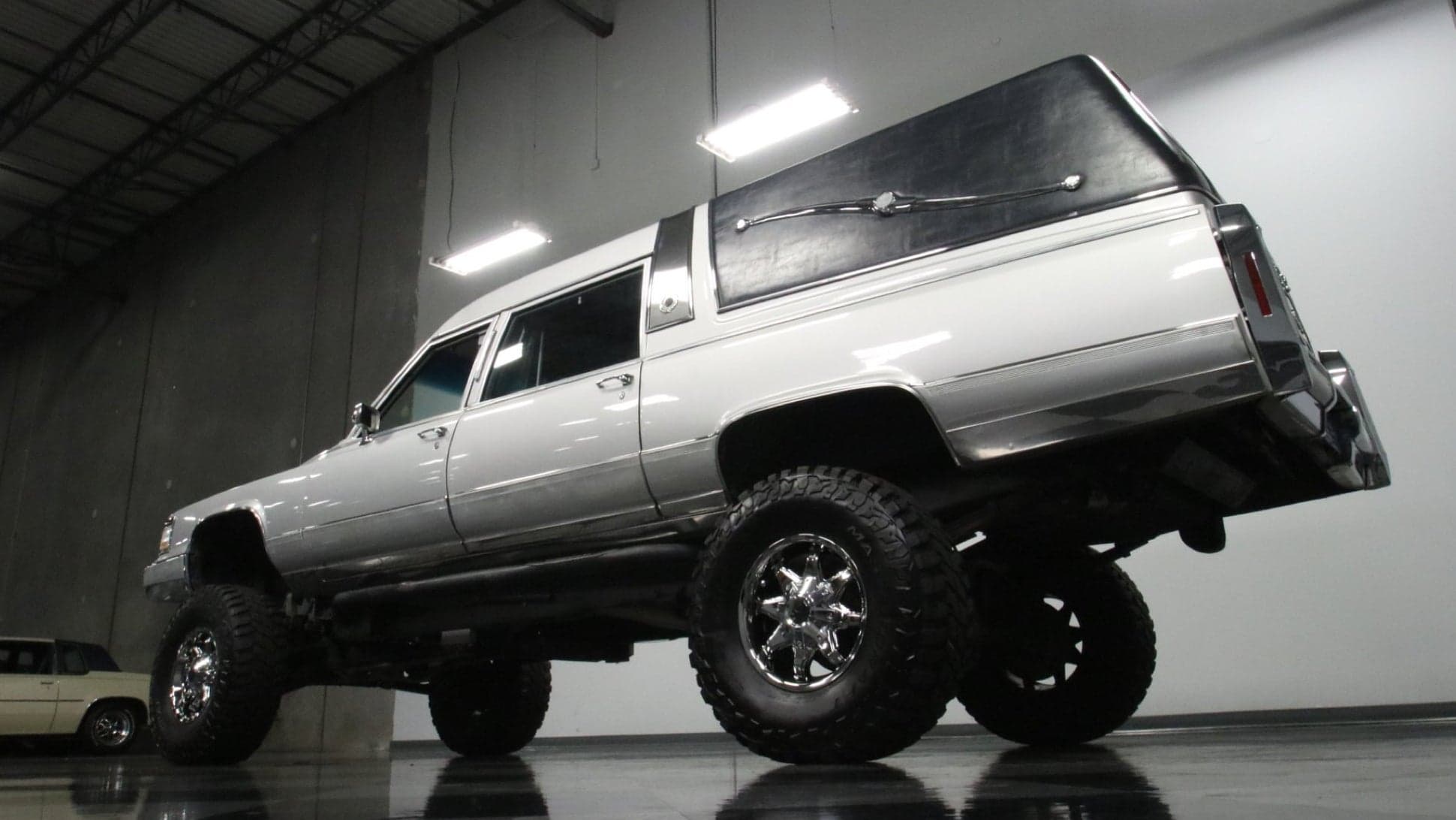 This Lifted Cadillac Hearse on a Chevy Truck Frame Is How I Want to Go Out
