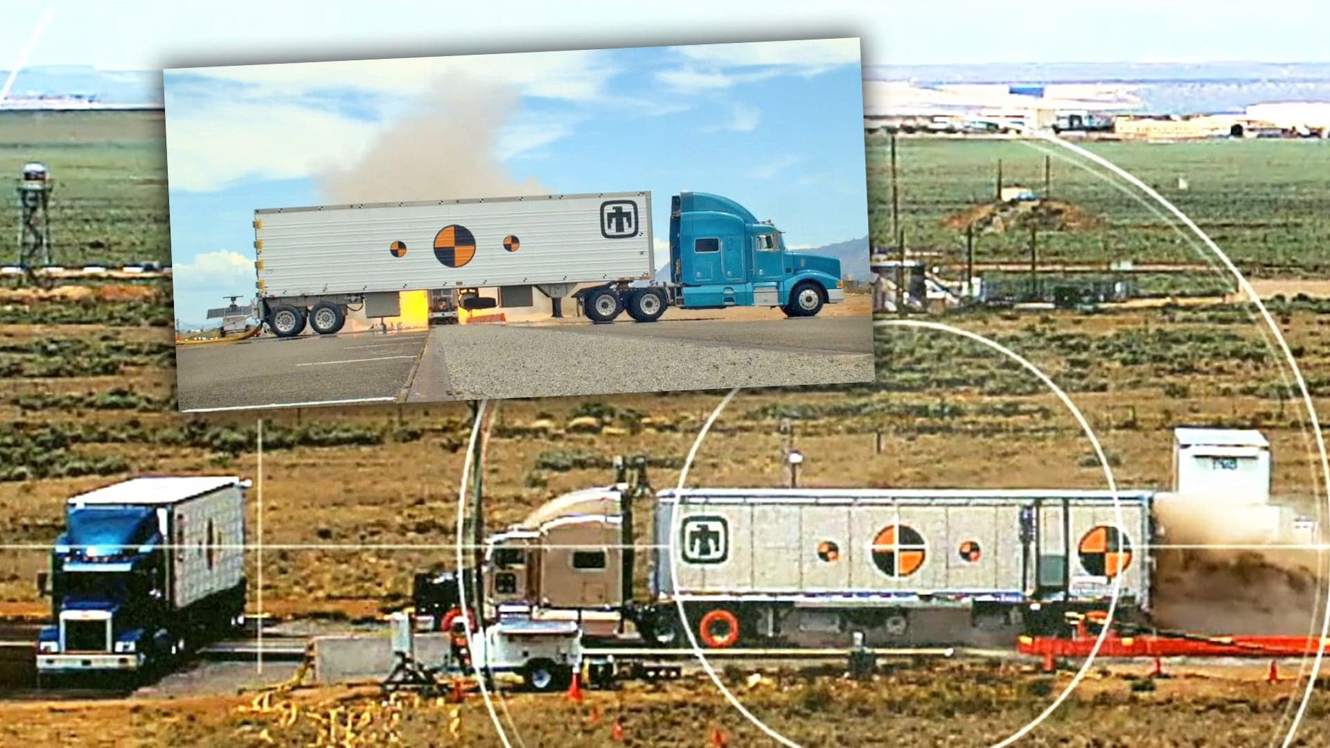 New Nuke Transporting Tractor Trailer Tested By Launching Another Semi At It Using Rockets