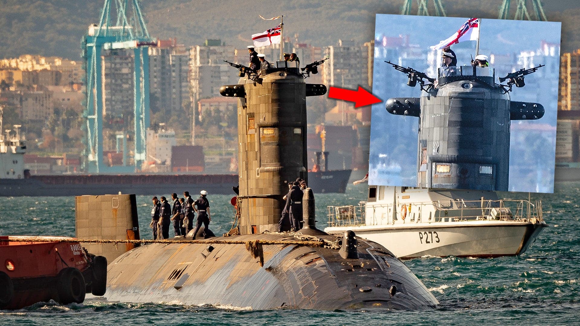 Royal Navy Submarine Appears In Gibraltar Equipped With Enhanced Wake Detection System