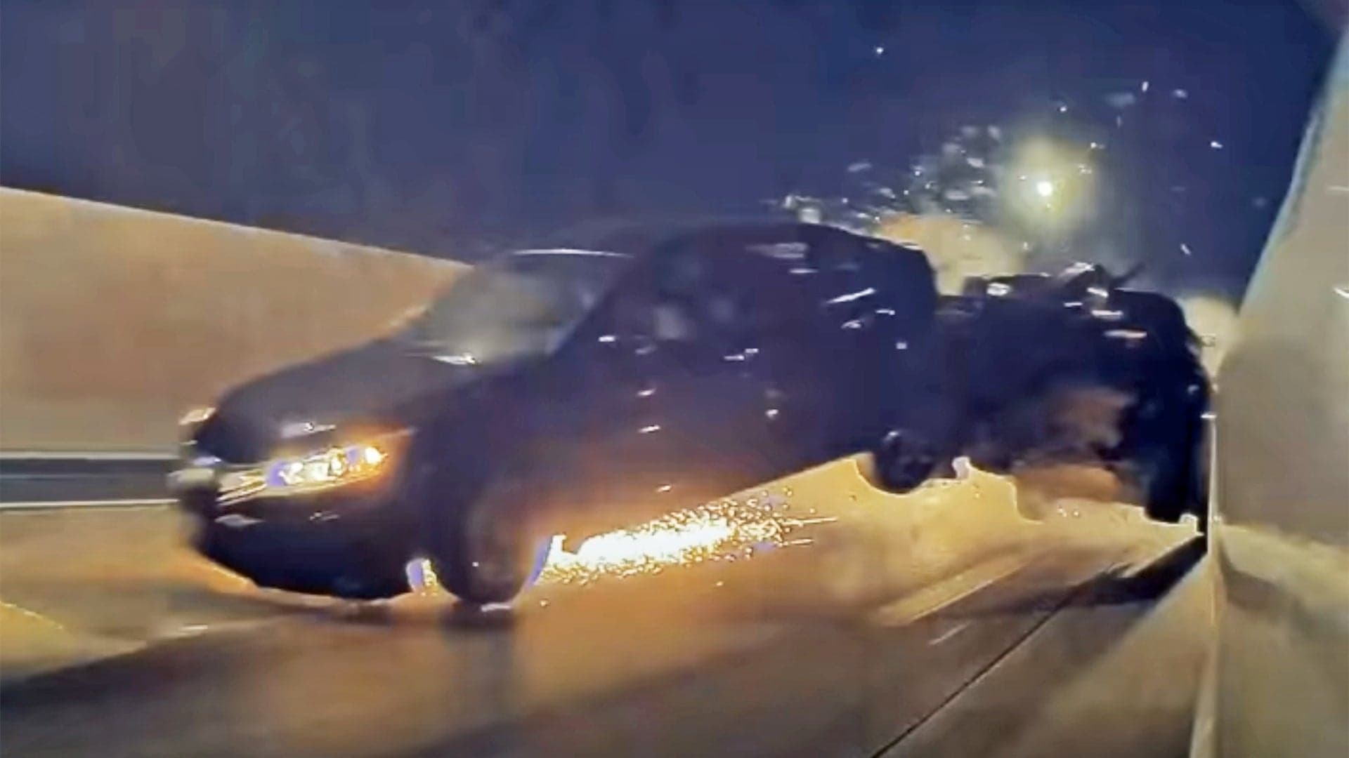 Dodge Challenger Racing a Tesla Model 3 Wrecks Hard on California Freeway
