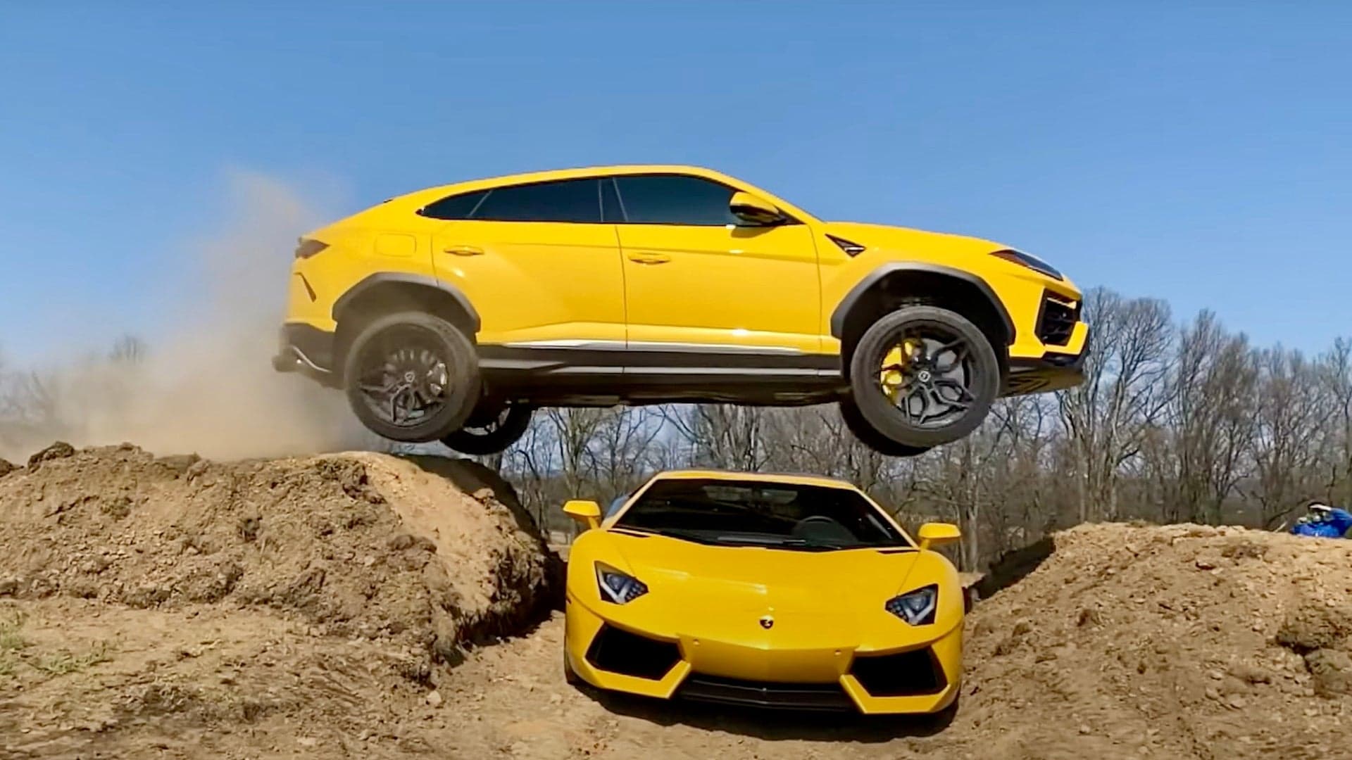 That TRX-Jumping YouTuber Sends a Lamborghini Urus Flying Over an Aventador