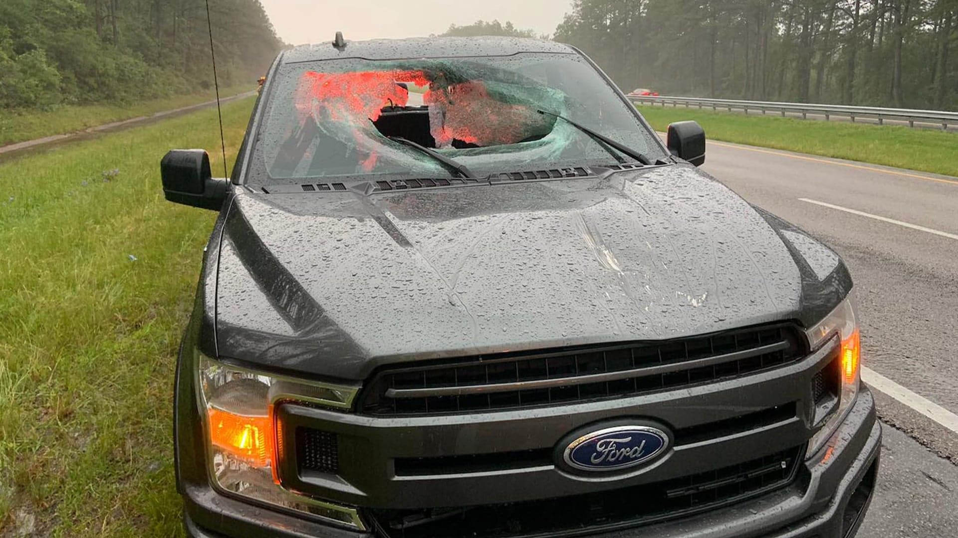 Lightning Strikes Highway, Sends Chunk of Road Through Ford F-150’s Windshield