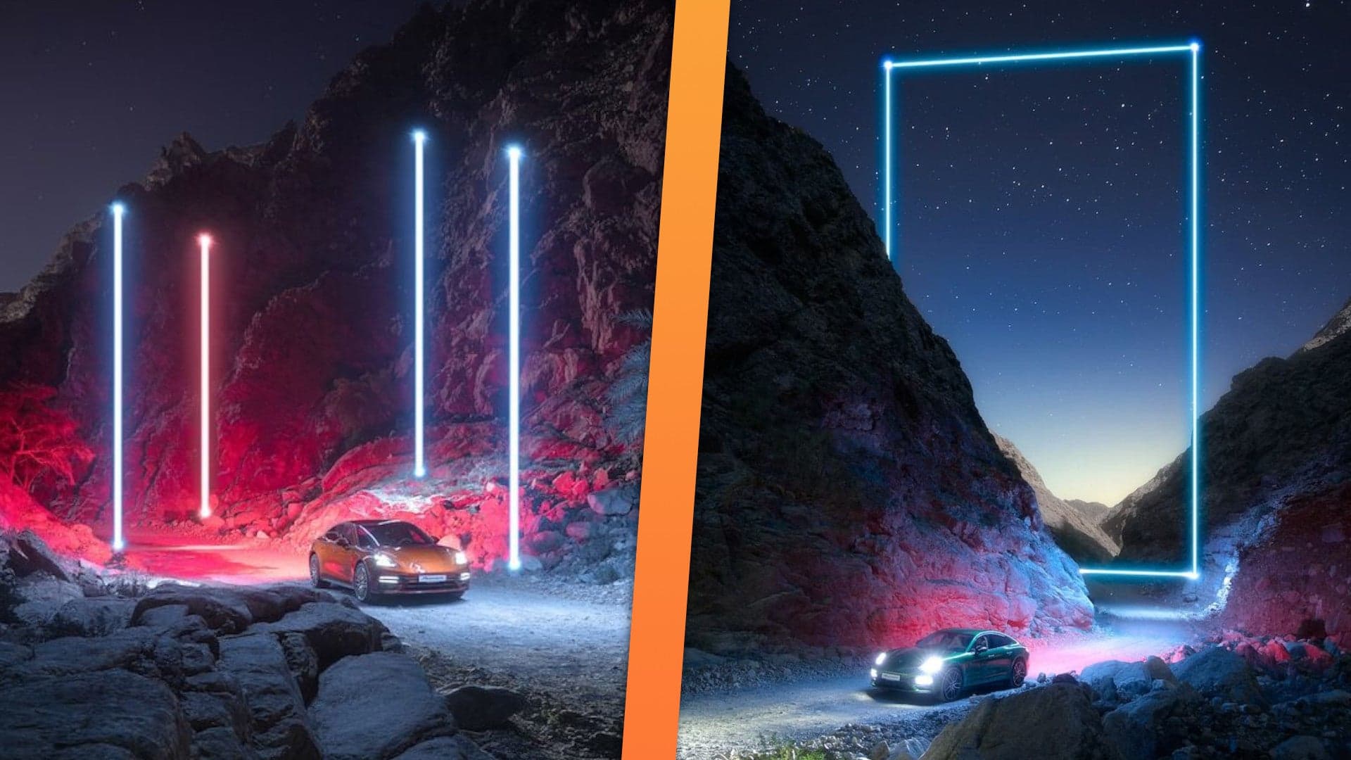 Porsche’s Surreal Nighttime Photoshoot Was Lit With Drones in the Desert