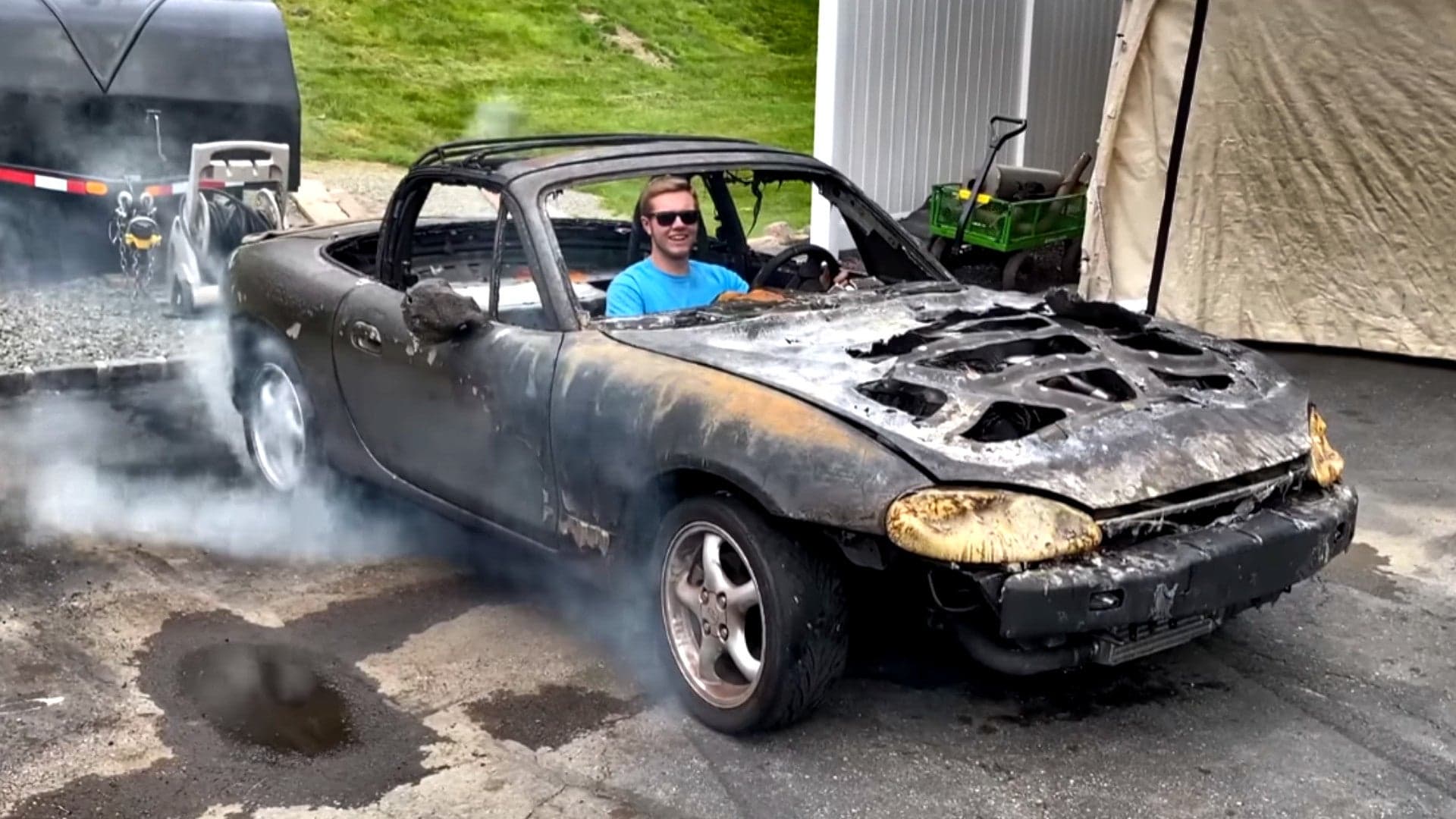 Melted Mazdaspeed Miata Still Runs, Drives, Does Burnouts After House Fire