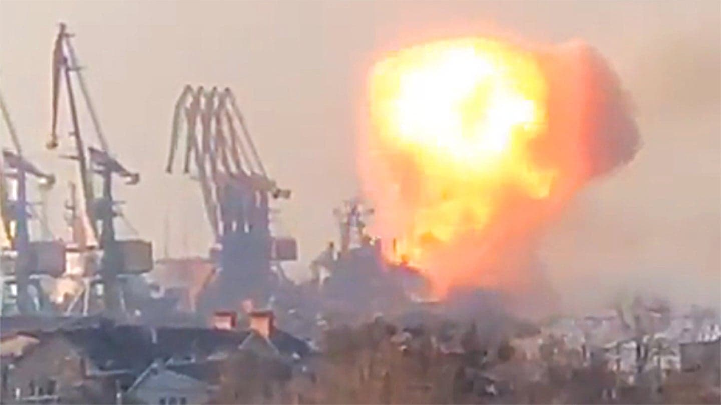 Russian Landing Ship Destroyed In Massive Explosion In Captured Ukrainian Port City