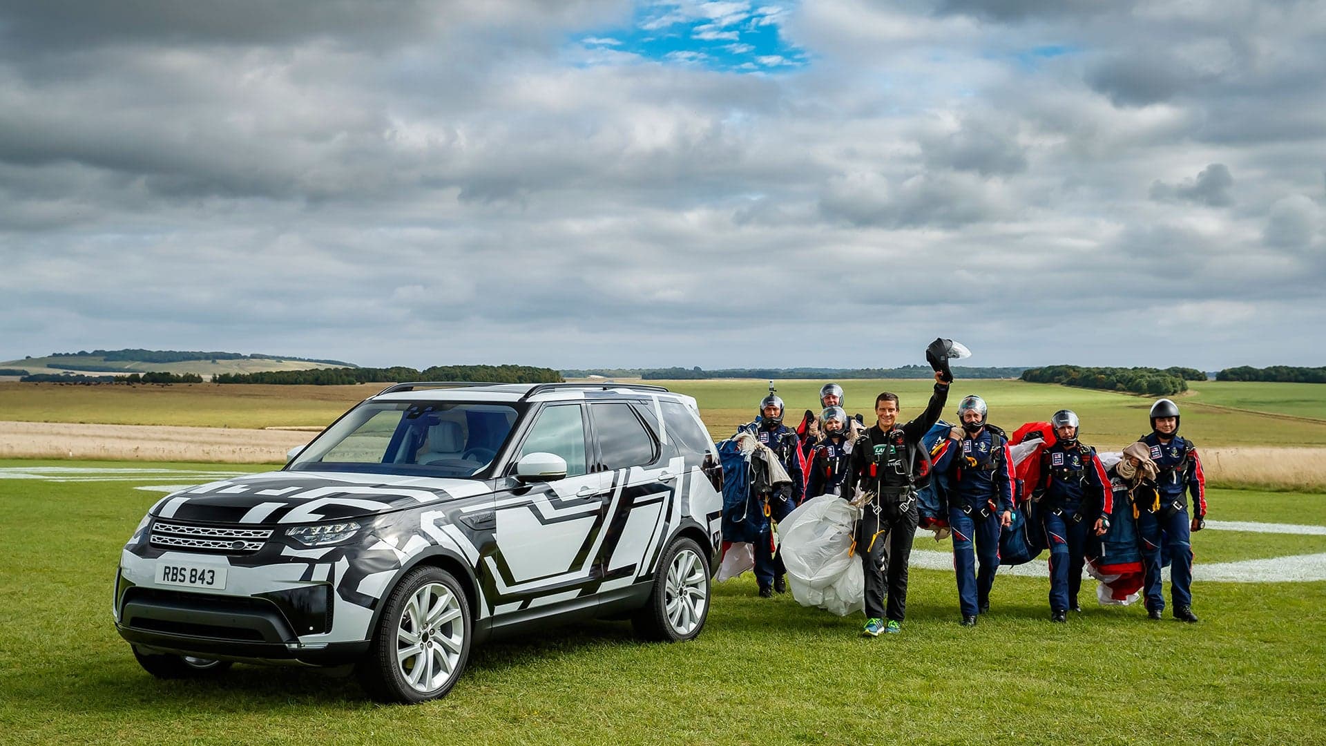 Watch Bear Grylls Skydive to Show Off the New Land Rover Discovery’s Seats