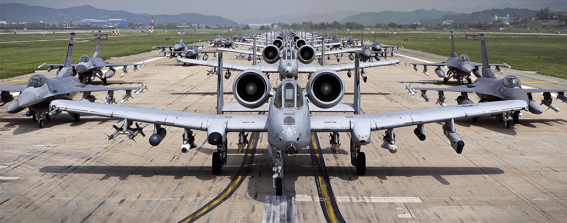 Look at This Sea Of Warthogs and Vipers Doing The “Elephant Walk” at Osan Air Base in South Korea