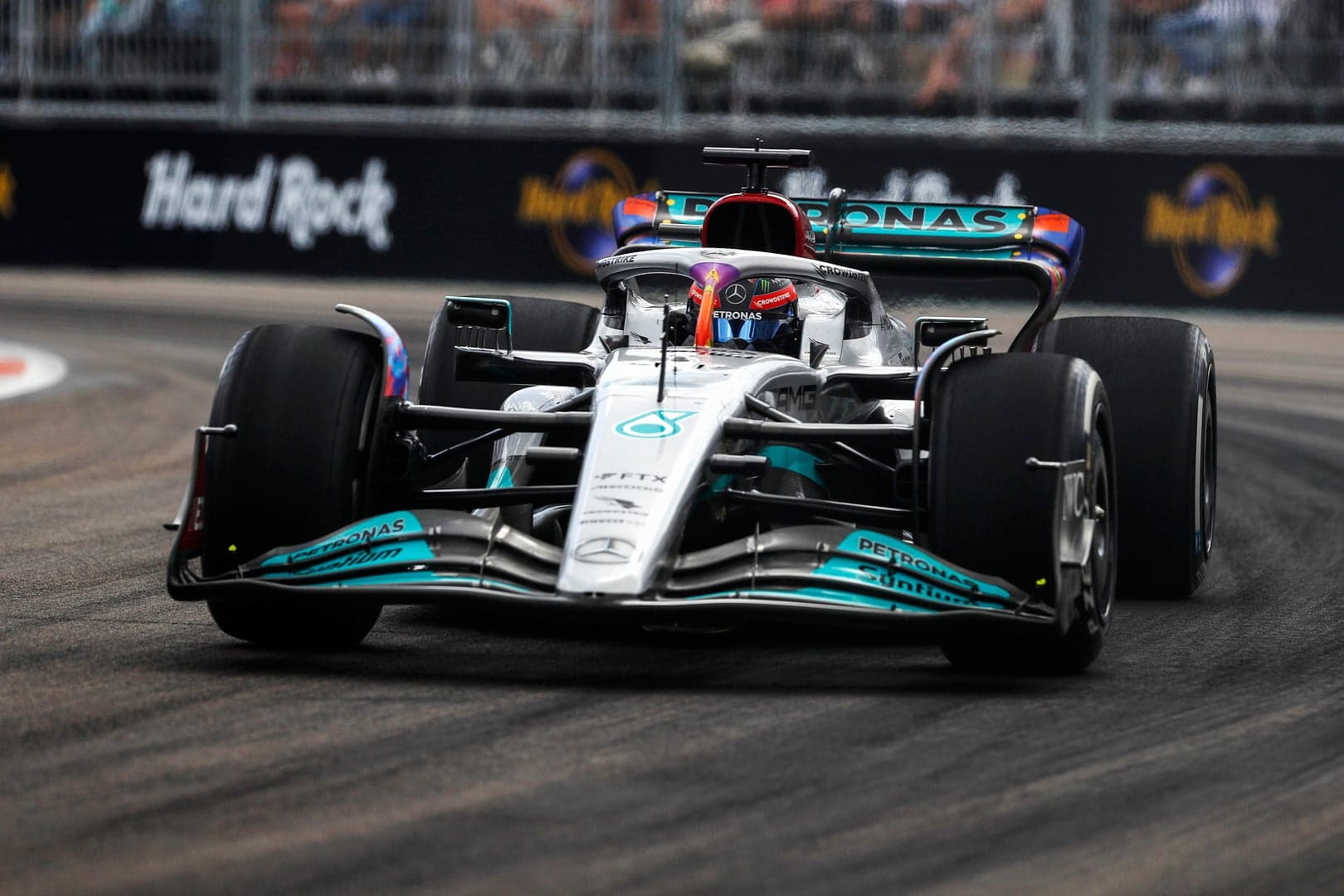 George Russell driving during the Miami Grand Prix