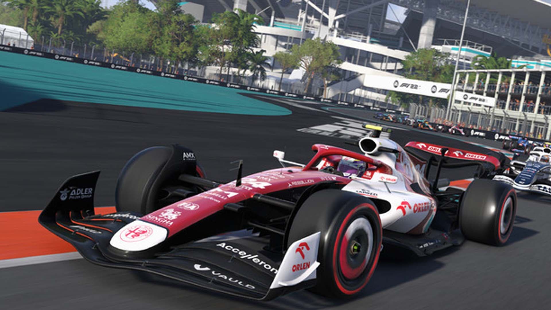 Cars on track in Miami in F1 2022