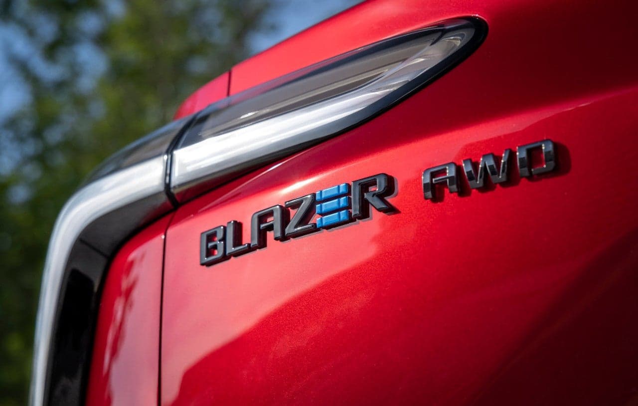 The rear badge of the Chevy Bazer EV SS with its AWD label