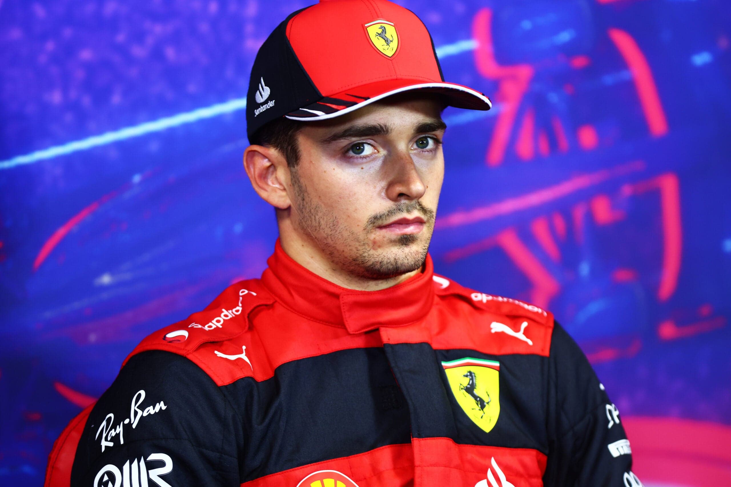 Charles Leclerc with the expression of a man who drives for Ferrari