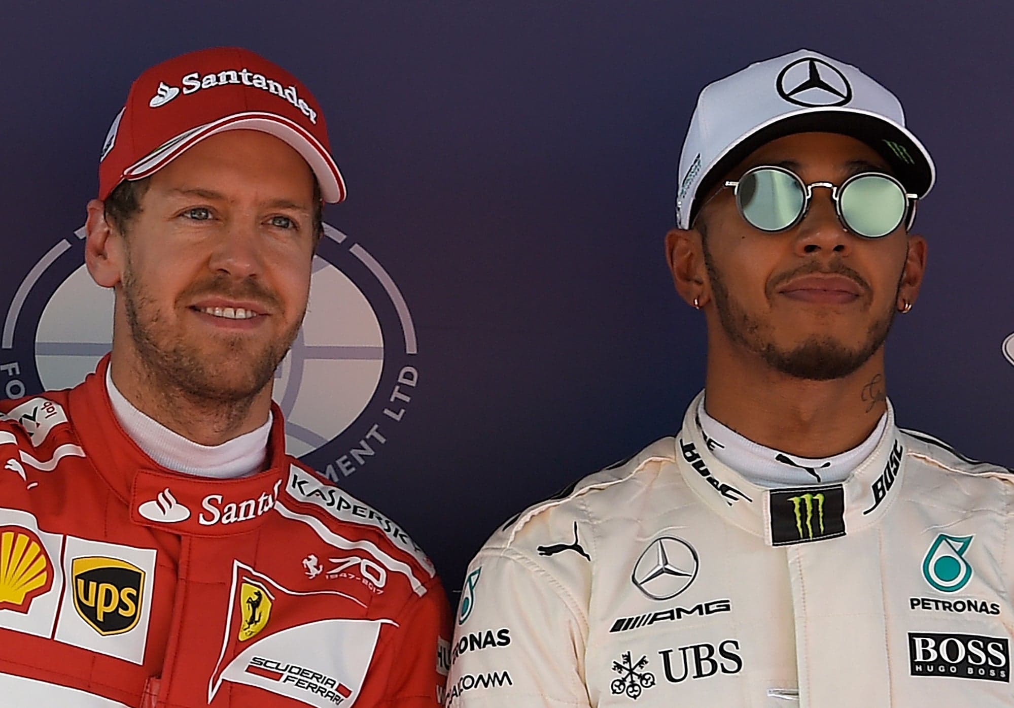 Sebastian Vettel in his Ferrari era, alongside Lewis Hamilton